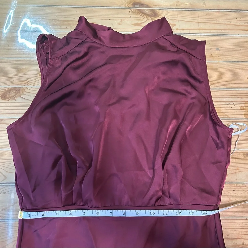 Lulus Classic Elegance Wine Satin Sleeveless Mock Neck Maxi Dress - Picture 2 of 12